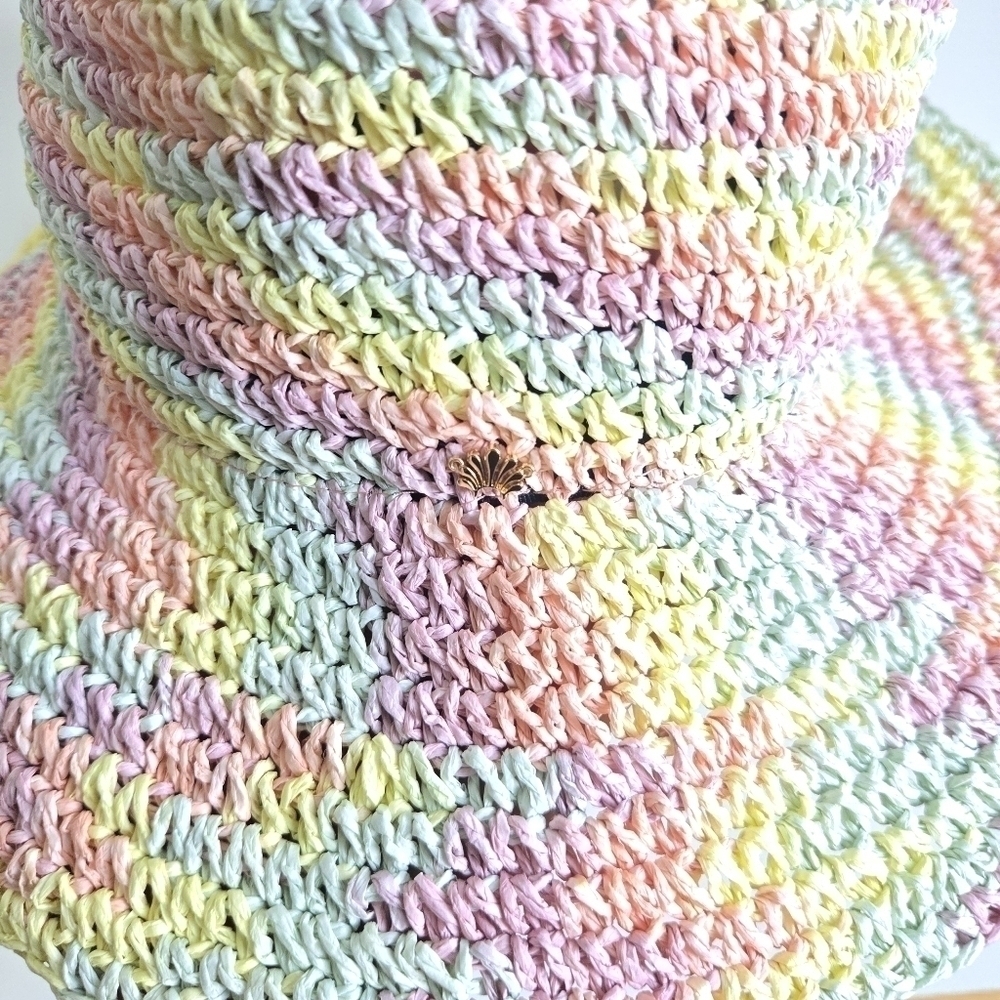 New Lele Sadoughi Raffia Rainbow Pastel Playa Bucket Hat - Picture 7 of 10